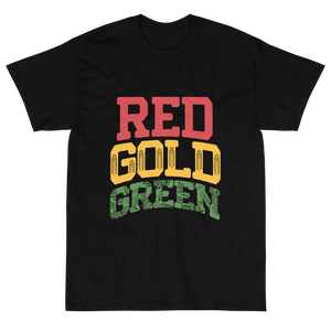 Red Gold Green Text T-Shirt